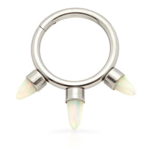 Ti Couture Front 3 Spike Opal Hinged Daith Ring