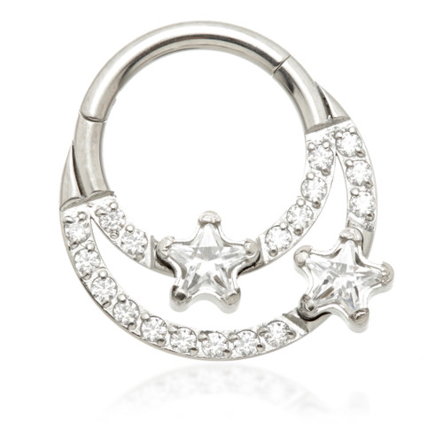 Ti Couture Front Facing Double Jewelled Star Hinged Ring