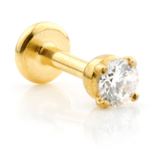 Ti Couture Internal 24K Gold PVD Labret with Prong Set Gem 1.2mm