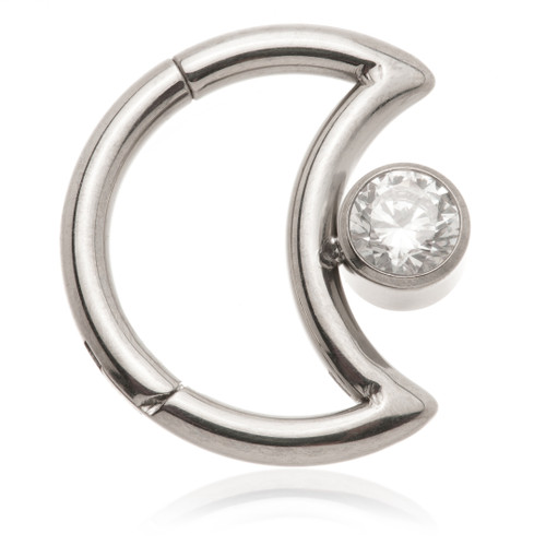 Ti Couture Moon Shaped Titanium Hinge Ring with Round Gem