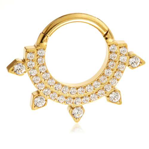 Ti Couture Zircon Gold Double Pavé Gem & Ball Hinge Ring