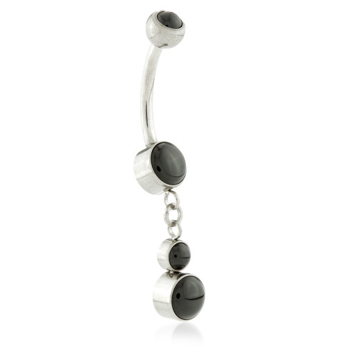 Ti External Double Disk Navel With Black Agate Hanging Stones
