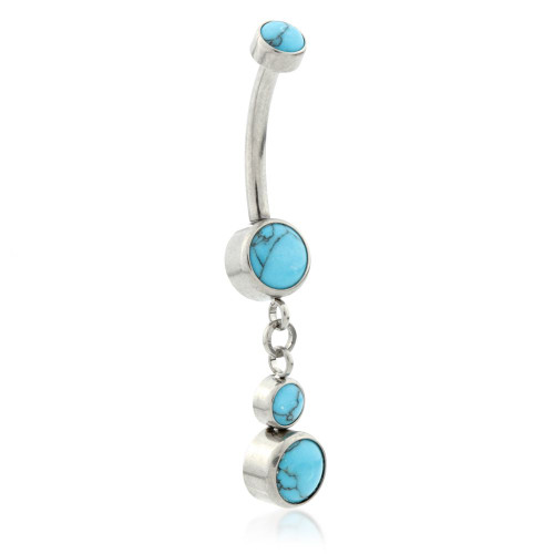 Ti External Double Navel With Turquoise Hanging Stones
