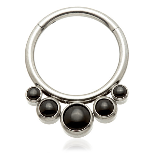 Ti Front Facing Bezel Set with Black Agate Stone Hinged Ring