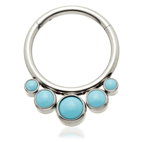 Ti Front Facing Bezel Set with Turquoise Stone Hinged Ring