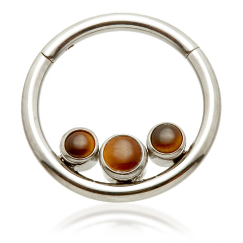 Ti Front Facing Triple Inside Bezel with Tiger Eye Stone Hinged Ring