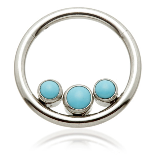 Ti Front Facing Triple Inside Bezel with Turquoise Stone Hinged Ring