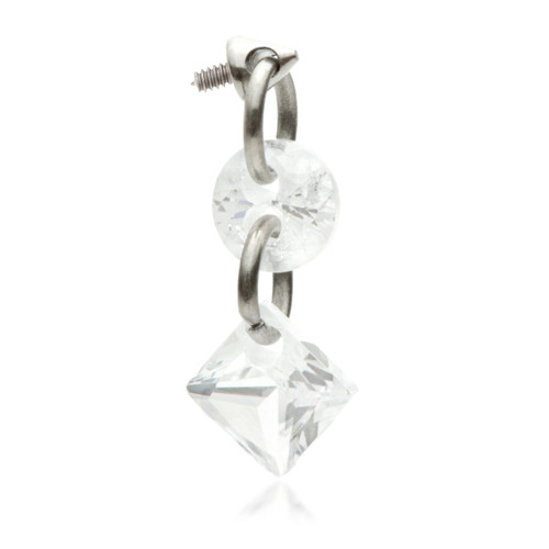 Ti Internal Attachment with Double Round and Princess Cut Gem Charm