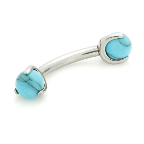 Ti Internal Banana Bar with Double Turquoise Stone Prong