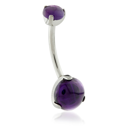 Ti Internal Double Prong Set Navel with Amethyst Stone