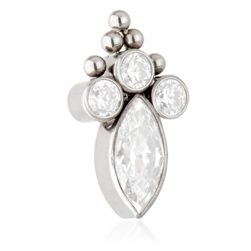 Ti Internal Jewelled Bezel Marquise with Triple Gem and Beads Top Attachment (0.9mm thread)