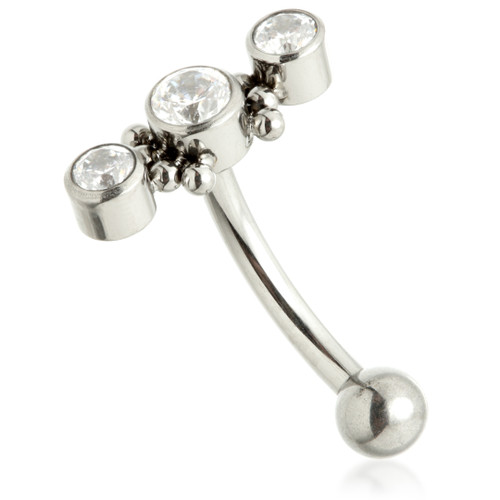 Ti Internal Jewelled Triple Bezel with Beads Rook/Eyebrow Bar