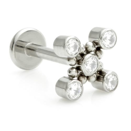 Ti Internal Labret with Jewelled Bezel Flower with Surrounding Beads Attachment