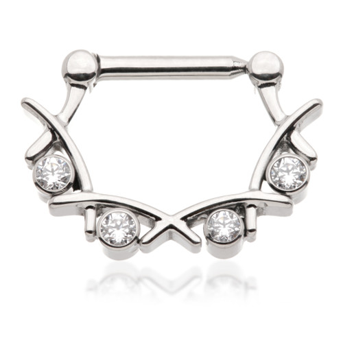 Ti Jewelled Crisscross Hinged Septum Ring