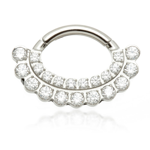 Ti Oval Shaped Front Facing Jewelled Pav√© with Bezel Set Hinged Ring
