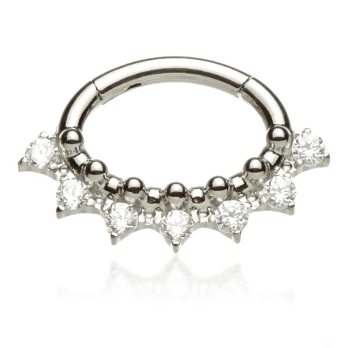 Ti Oval Shaped Front Facing Jewelled Pavé with Prong Set Hinged Ring