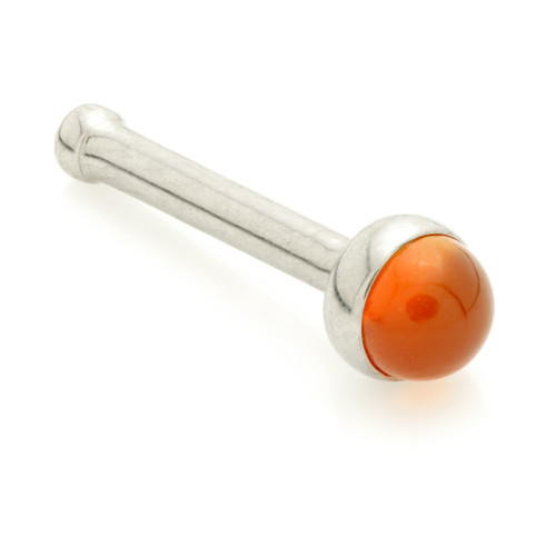 Ti Straight Ball Back Nose Stud with Red Agate Stone