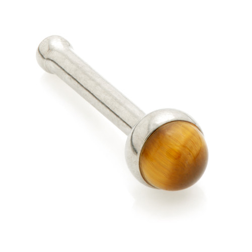 Ti Straight Ball Back Nose Stud with Tiger Eye Stone