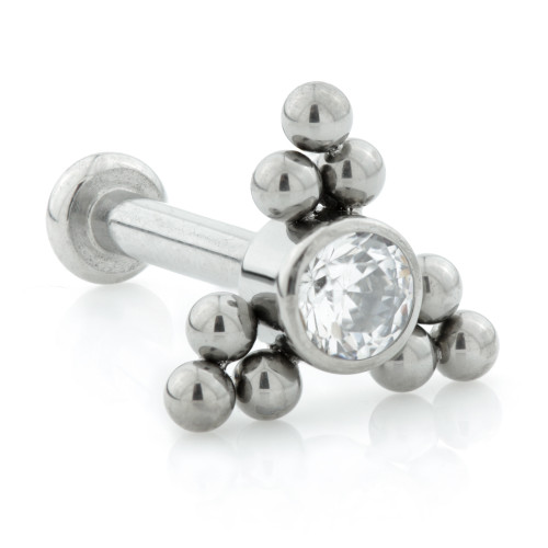 Ti Threadless Labret with 3 Tri-bead Cluster Gem Attachment (3mm base)