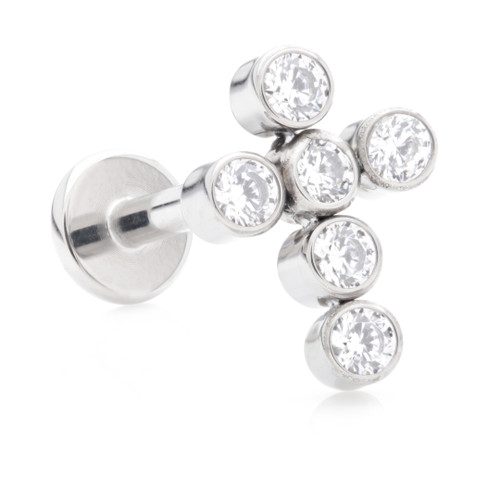 Ti Threadless Labret with Cross Shaped Jewelled Bezel Set Attachment