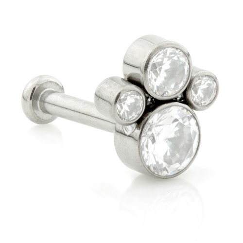 Ti Threadless Labret with Gem Quad Attachment (3mm base)