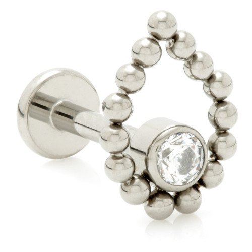 Ti Threadless Labret with Jewelled Bezel with Tear Shaped Ball Cluster Attachment