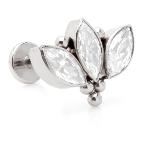 Ti Threadless Labret with Jewelled Triple Marquise with Tri Beads Attachment