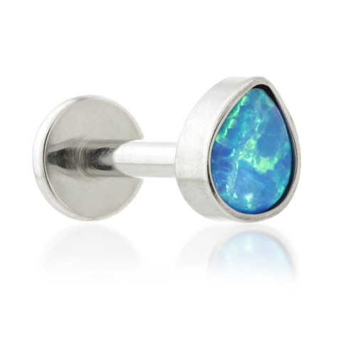 Ti Threadless Labret with Opal Bezel Teardrop Attachment