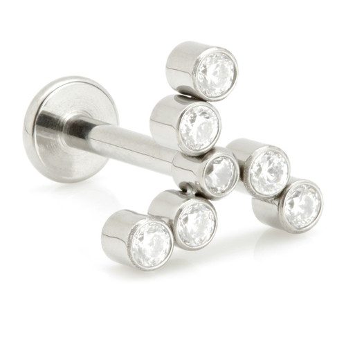 Ti Threadless Labret with Windmill Shaped Jewelled Bezel Set Attachment