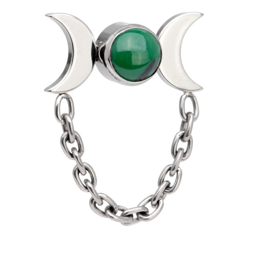 Ti Threadless Malachite Bezel with Double Moon Crescent Attachment