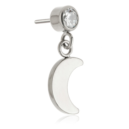 Ti Threadless Round Gem with Dangling Moon Attachment