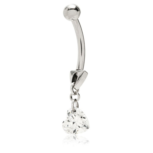 Tic Reversable Belly Bar with Crystal Heart