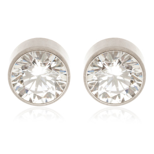 Titanium Bezel Gem Stud Earrings (Pair)