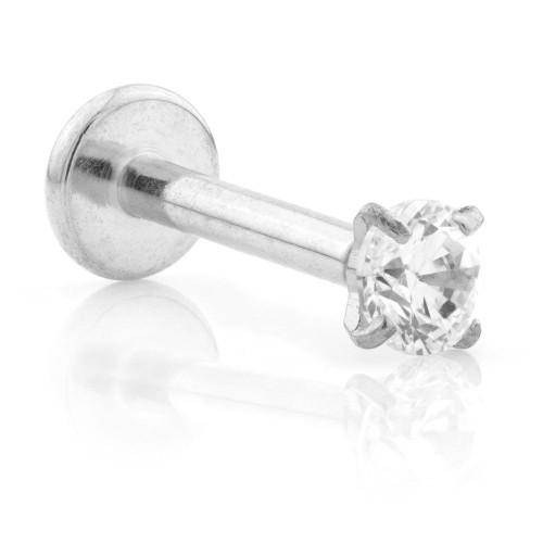 Titanium Threadless Labret with Prong Set Gem Attachment - 1.0-8-3-CR