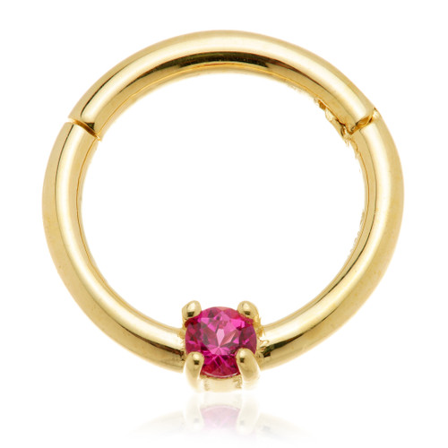 TL - 14ct Gold 2mm Ruby Prong Set Hinge Ring