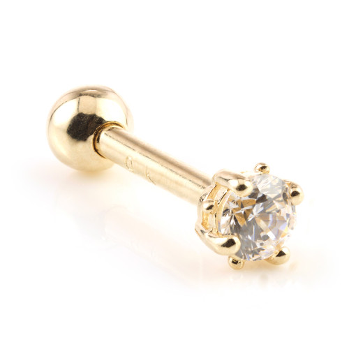 TL - 14ct Gold 3mm Prong Set Gem Microbar - 1mm