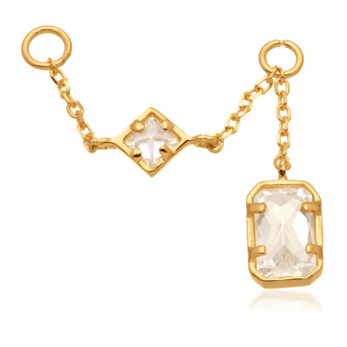 TL - 14ct Gold Chain with Jewelled Baguette & Square Charms