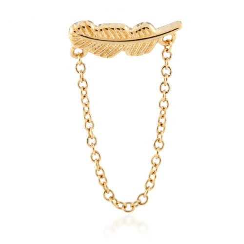 TL - 14ct Gold Internal Feather with Hanging Chain Attachment