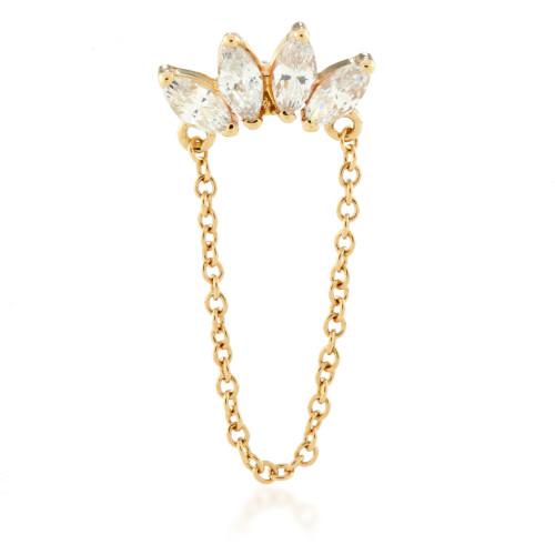TL - 14ct Gold Internal Marquise Gem Cluster with Hanging Chain Attachment