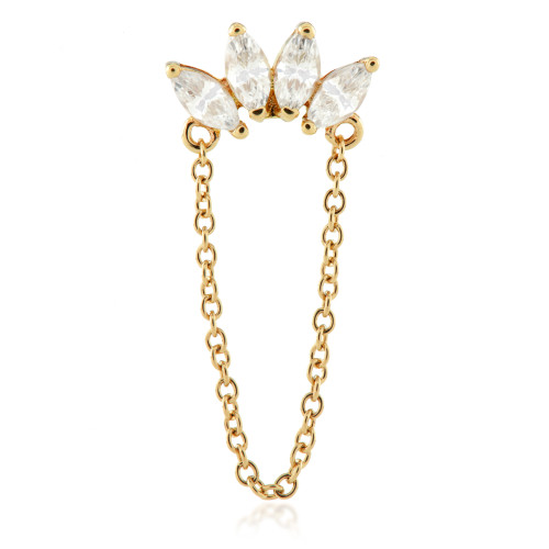TL - 14ct Gold Threadless Marquise Gem Cluster with Hanging Chain Pin Attachment
