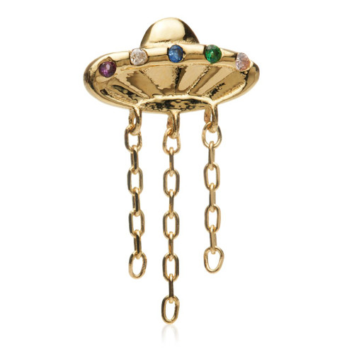 TL - 14ct Gold UFO with Hanging Chains Pin Attachment