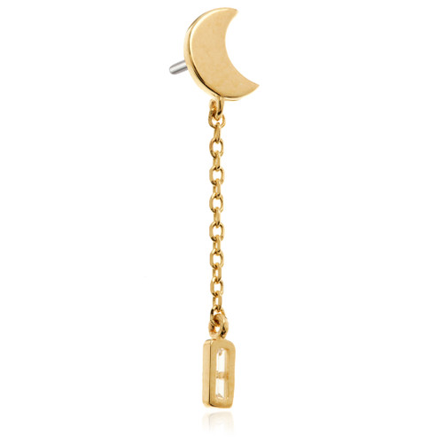 TL - 14ct Solid Gold Threadless Crescent Moon with Hanging Prong Set Baguette Gem