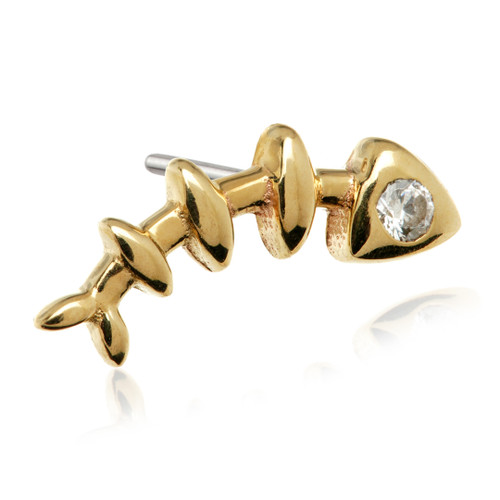 TL - 14ct Solid Gold Threadless Jewelled Fish Bone Attachment