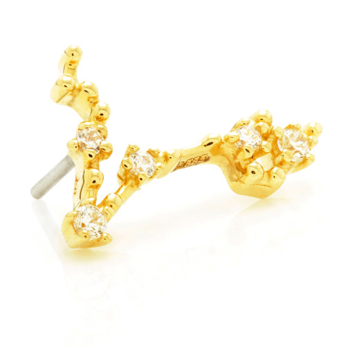 TL - 14ct Solid Gold Threadless Jewelled Zodiac Pisces Constellation Pin Attachment