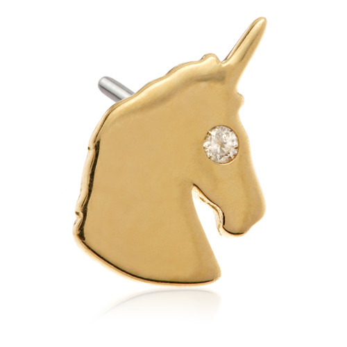 TL - 14ct Solid Gold Threadless Unicorn Head with Gem Attachment