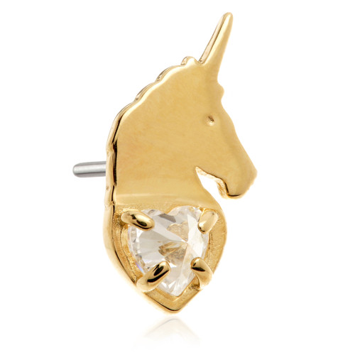 TL - 14ct Solid Gold Threadless Unicorn with Heart Gem Attachment TL - 14ct Solid Gold Threadless Unicorn with Heart Gem Attachment