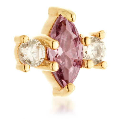 TL - 14ct Threadless Amethyst Marquise & Double Round Gem Attachment