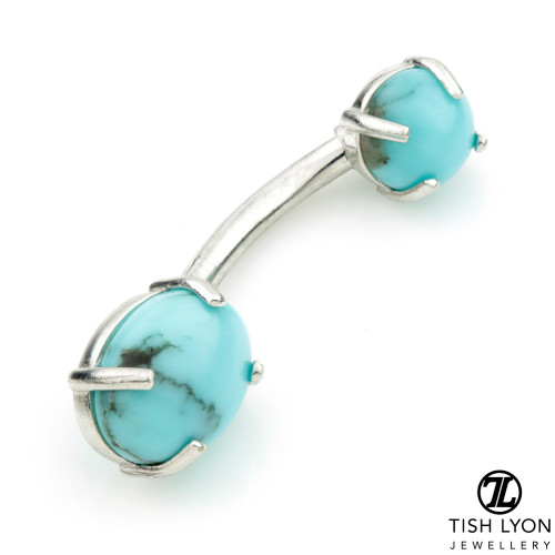TL - 14ct White Gold Turquoise Prong Set Oval Navel