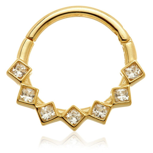 TL - 9ct Gold Front Facing Square Bezel Set Gem Hinged Ring