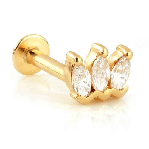 TL - 9ct Gold Triple Marquise Jewelled Internal Labret